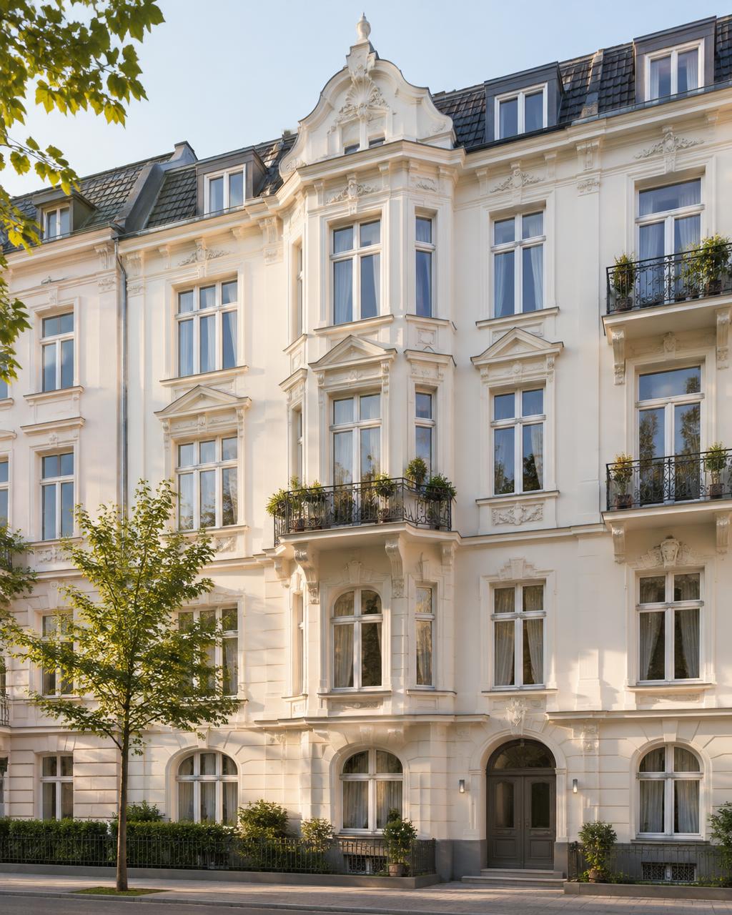Gründerzeitliches Mehrfamilienhaus mit heller Stuckfassade